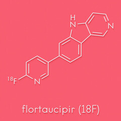 Flortaucipir (18F) diagnostic molecule. Radioactive diagnostic agent used for the imaging of tau pathology in Alzheimer's disease. Skeletal formula.