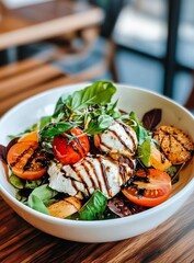 Fresh Salad With Mozzarella, Tomatoes, and Balsamic Glaze Served in a Modern Restaurant