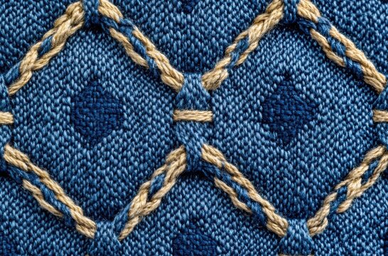 Denim blue dobby weave texture, close-up fabric