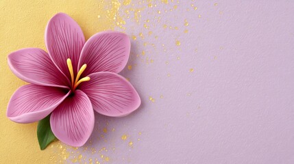 Elegant Pink Flower on Pastel Background  Gold Accents  Floral Design  Spring Blossom  Nat