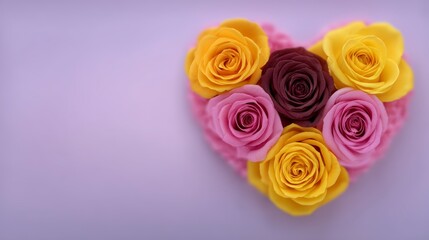 Romantic Heart Shaped Rose Arrangement  Yellow  Pink  Burgundy Roses