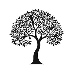 Tree Silhouette Vector – Elegant Branches and Leaves, Natural Black Shape for Eco Designs