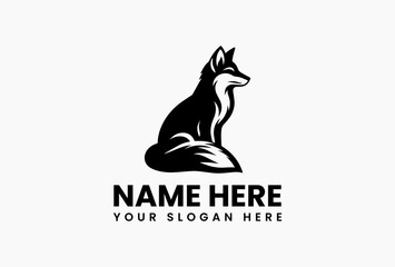Elegant black vector logo fox silhouette sitting gracefully with a curious gaze. Wildlife concept