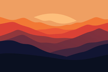   minimalist silhouette of layered hills under 