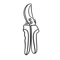 Line art of garden pruning shears with ergonomic handle for precision cutting