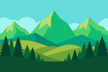 flat design landscape of rolling forested 