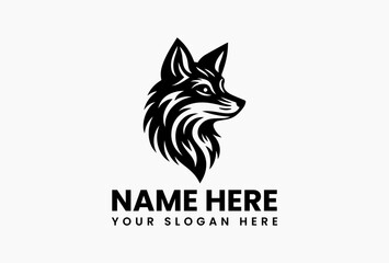 Stylized sitting fox silhouette with attentive expression in monochrome vector logo. Nature guardian symbol  