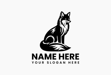 Sophisticated black fox logo with refined silhouette and watchful eyes vector illustration. Forest spirit concept  