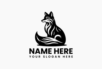 Sophisticated black fox logo with refined silhouette and watchful eyes vector illustration. Forest spirit concept  