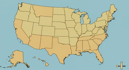 Naklejka premium United States Map: A Simple Color-Coded Geographical Representation