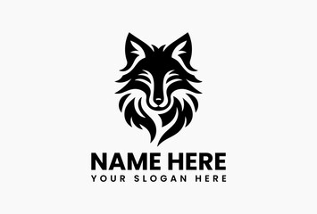 Elegant sitting fox vector emblem with keen gaze and flowing tail silhouette. Wildlife wisdom symbol  