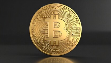 single golden coin Bitcoin with black background