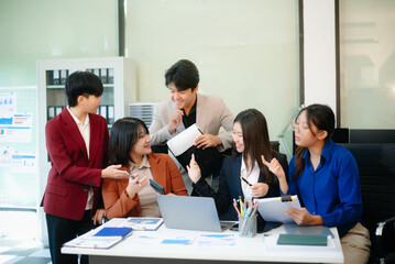  Young business creative team are brainstorming planning discussing while sitting in creative business discussing work