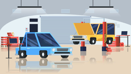 Flat Design Auto Service Garage Illustration