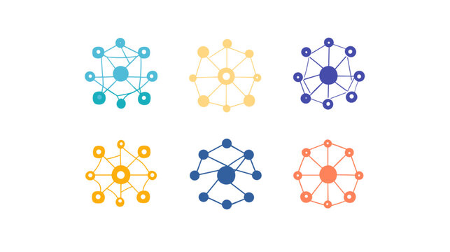 Colorful Abstract Network Connections and Data Visualization Graphics in Circular Designs