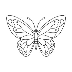 Intricate butterfly line art features symmetrical pattern ideal for coloring activity with clear shape