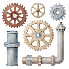 Fototapeta premium Watercolor Industrial Elements on transparent background