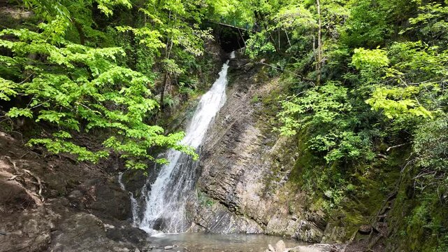 A view from the Yeddi Gozel Waterfall in Gabala, Azerbaijan