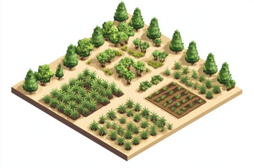 Isometric map of cannabis farm plots by strain,