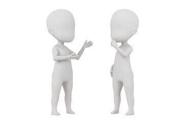 3d a people are explaining something icon symbol. Minimal cartoon white sticky man explaining to another people isolated on white background. pointing at something, questioning expression. 3d render.