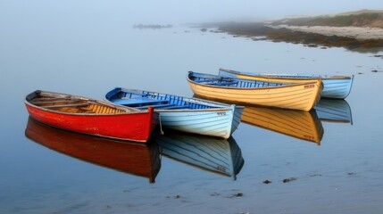 Naklejka premium Colorful boats resting peacefully on a calm body of water.