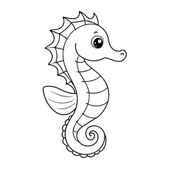 Obraz premium Simple seahorse coloring page shows an adorable outline with a curled tail