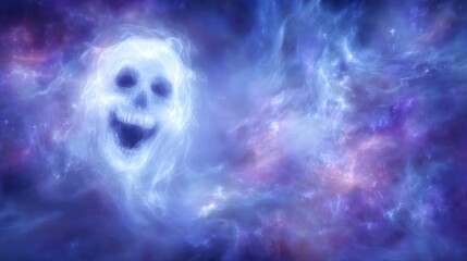 Ethereal Halloween Ghost  Spectral Nebula  Spooky Fantasy  Mystical Skull