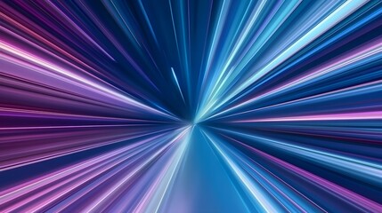 Fototapeta premium The image contains an abstract design of converging lines radiating from a central point, with a color scheme of blues, purples, and pinks.A medium description sentence: Dynamic streaks of vibrant b
