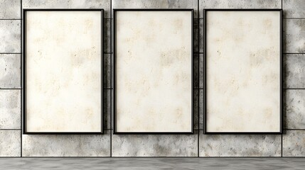 Empty Frames on a Textured Concrete Wall in a Minimalist Interior Design Setting