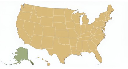 Obraz premium United States Map: A Detailed Geographical Representation of the Fifty States, Including Alaska and Hawaii