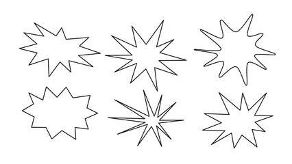 Explosion shapes vector set with comic style outlines, perfect for speech bubbles, dynamic stickers, and pop art designs