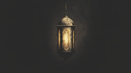 Glowing Lantern Hanging in Dark Background Wall Night Light Illumination