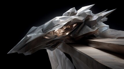 Abstract architectural sculpture with intricate details.