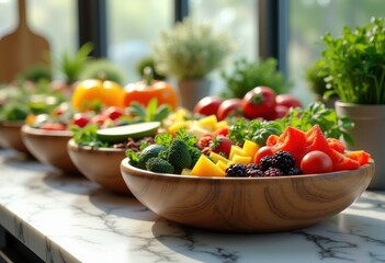 vibrant plant based meal prep colorful fresh ingredients healthy dishes nutrient rich colorful vegetables fruits herb garnishes, herbs, garlic, onion