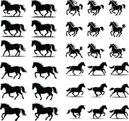 Horse Running Silhouette Set – Powerful Wild Animal Vector Collection Running Horse Clipart Bundle – Dynamic Gallop Silhouettes