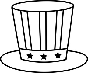 Uncle Sam Patriotic Usa Hat coloring page Vector isolated.
American Flag Magic Hat Outline svg.
Transparent background.