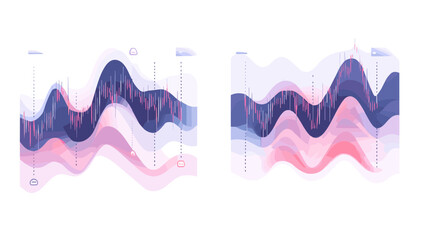 Abstract Digital Financial Trends Visualization with Colorful Wave Patterns and Analysis Charts