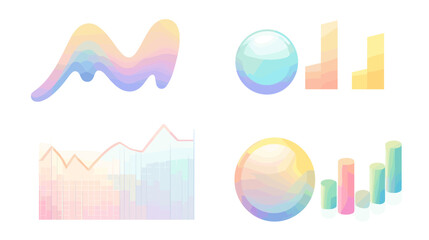 Obraz premium Abstract Data Visualization Elements Featuring Colorful Graphs and Charts in Pastel Shades