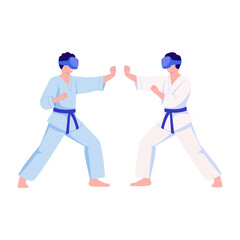 A flat style illustration showing two persons doing martial arts