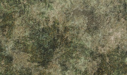 Abstract textured background featuring a blend of muted greens, browns, and gold flecks, creating a mottled, organic appearance.  The texture is rough and uneven, suggesting a natural