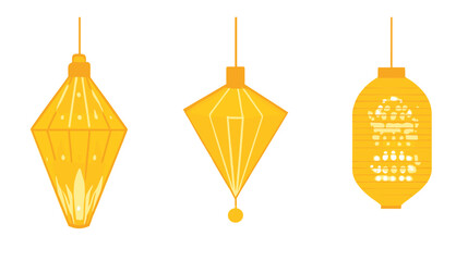 Collection of Elegant Yellow Lanterns in Various Geometric Shapes for Decorative Lighting