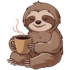 Cute Sloth With Coffee Cup Cartoon Vector Icons Illustration art