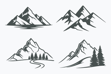 Mountain vector landscape illustration featuring snow-capped peaks and hills, ideal for nature and travel designs