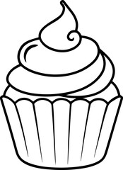 sweet cupcake with cream outline coloring book page line art vector illustration