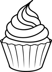 sweet cupcake with cream outline coloring book page line art vector illustration