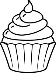 sweet cupcake with cream outline coloring book page line art vector illustration