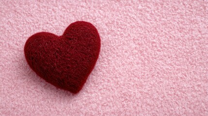 Obraz premium Romantic Red Felt Heart on Pink Background Valentine s Day Love Romance