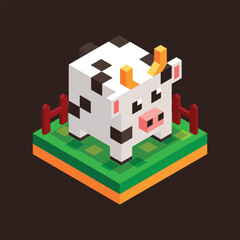 Isometric Cow at the Farm Land