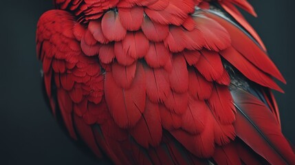 Obraz premium Vibrant close-up of scarlet macaw feathers showcasing bold red, yellow, and blue plumage in detailed texture for exotic bird and tropical wildlife backgrounds