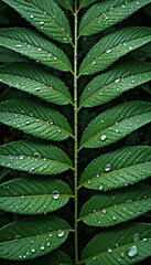 Fototapeta premium Closeup of Lush Green Leaves with Dew Drops
